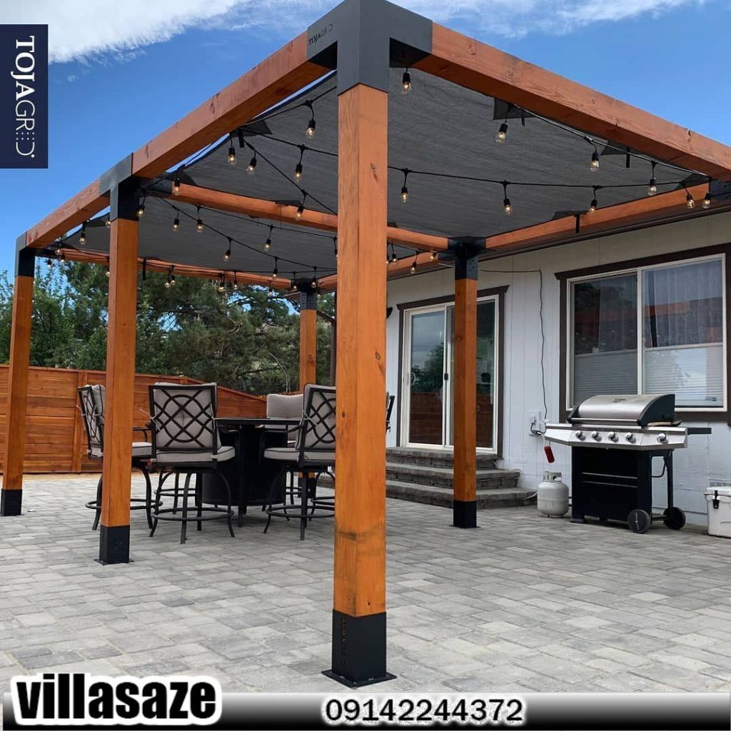 آلاچیق چوبی فلزی به همراه باربیکیو 