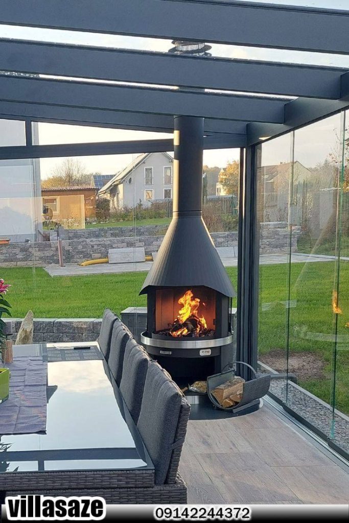 آلاچیق فلزی به همراه بخاری هیزمی