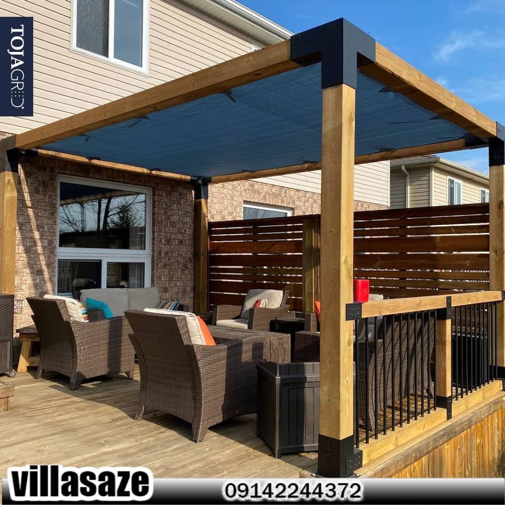 آلاچیق چوبی فلزی با مبلمان ویلایی