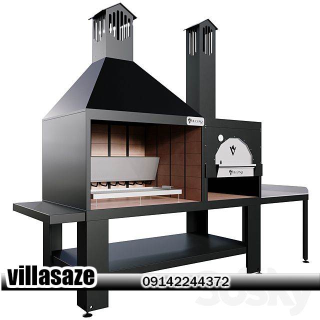 باربیکیو ذغالی ویلایی مخصوص فضای باز با سینی کناری