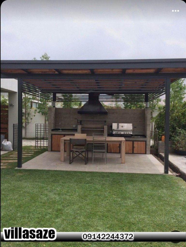 باربیکیو ذغالی گازی ویلایی در آلاچیق چوبی فلزی فضای باز