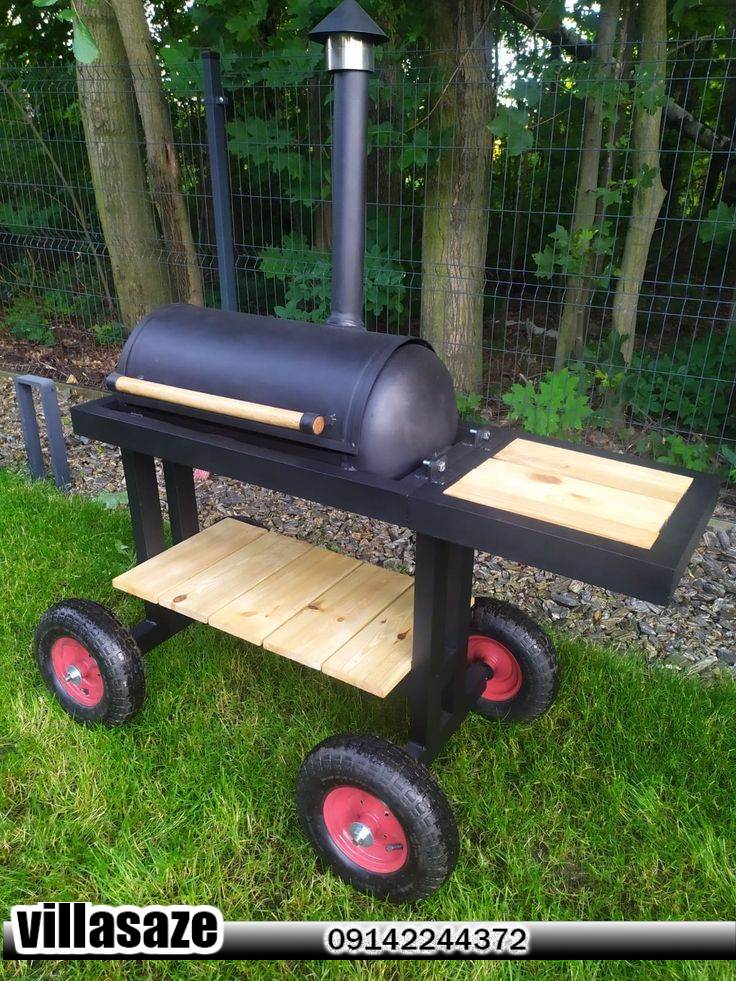 باربیکیو ذغالی ویلایی دارای سینی کنار و چرخ دار