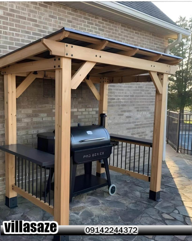 باربیکیو ذغالی ویلایی چرخ دار در آچیق چوبی