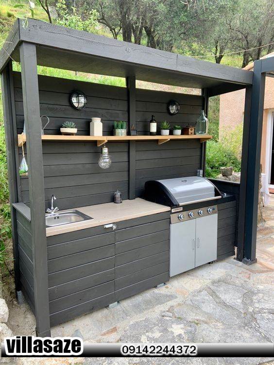 باربیکیو ذغالی گازی ویلایی در آلاچیق چوبی