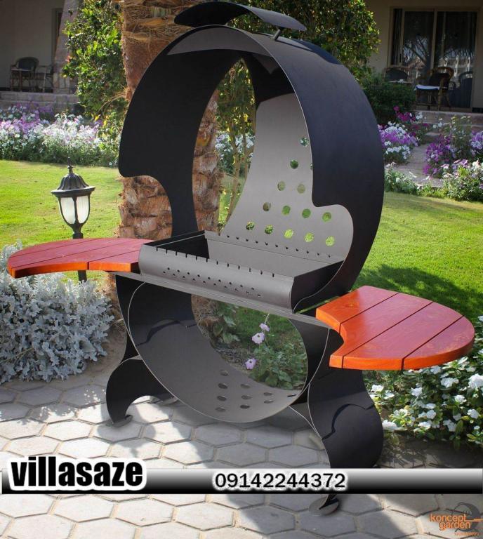 باربیکیو ذغالی ویلایی دارای سینی کناری در فضای باز