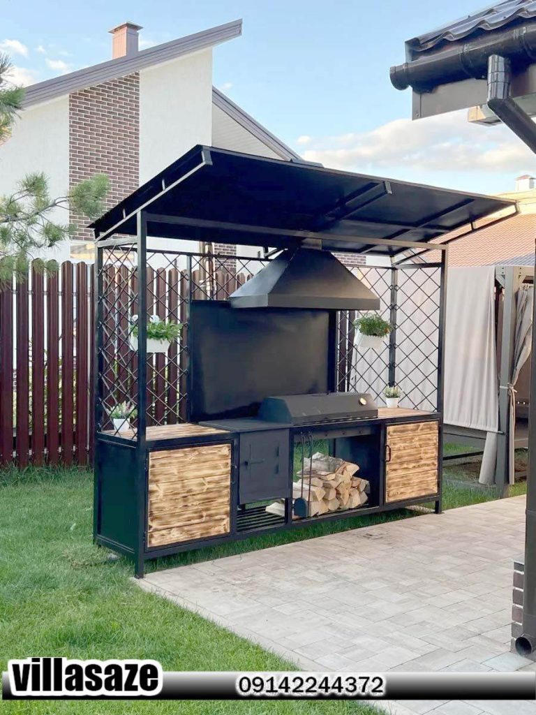 باربیکیو ذغالی ویلایی در آلاچیق فلزی فضای باز