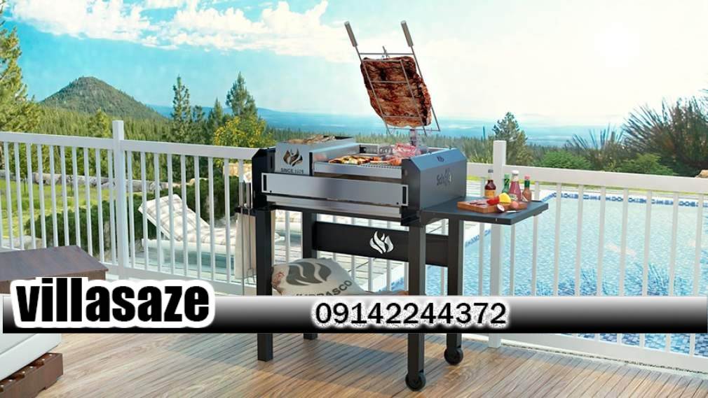 باربیکیو ذغالی ویلایی با سینی کناری با پایه چرخ دار