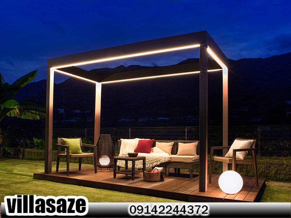 آلاچیق چوبی فضای باز همراه مبلمان فضای باز