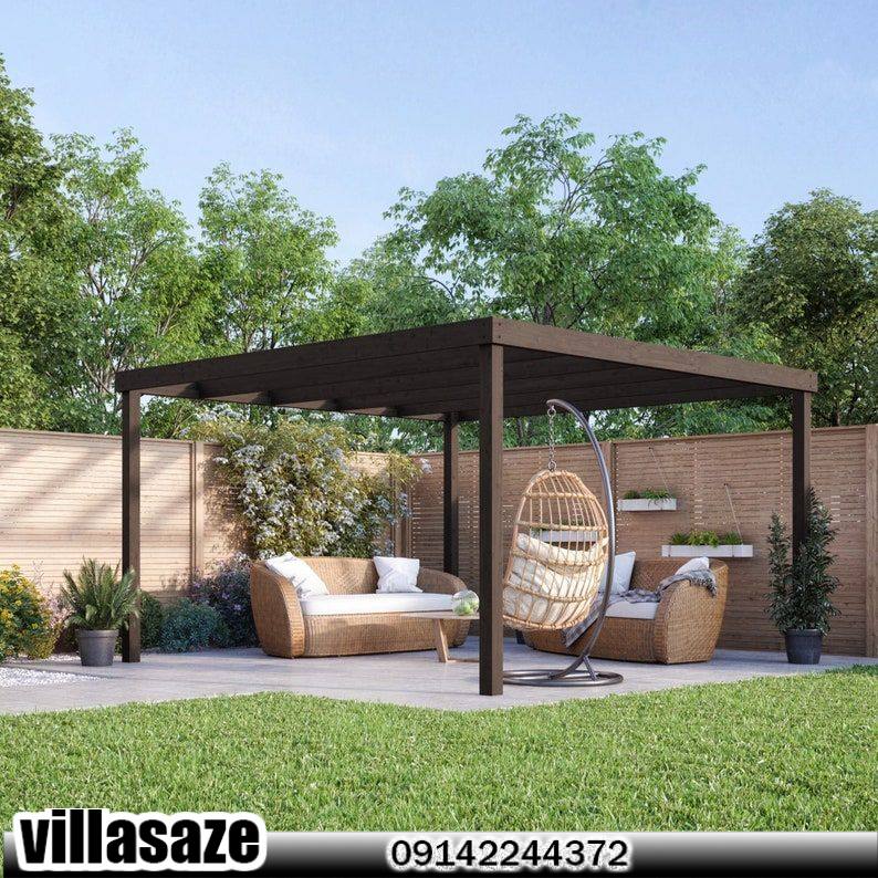 آلاچیق فلزی با چیدمان مبلمان فضای باز