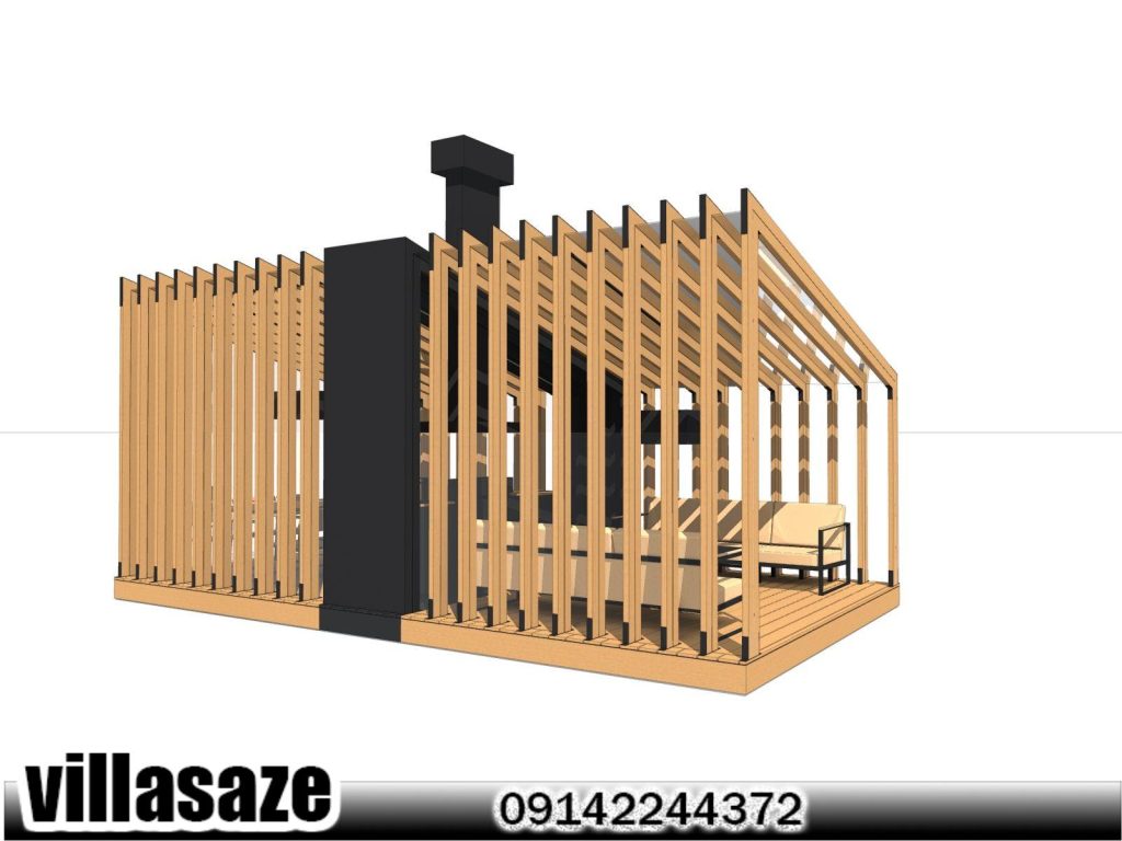 آلاچیق چوبی فضای باز همراه باربیکیو